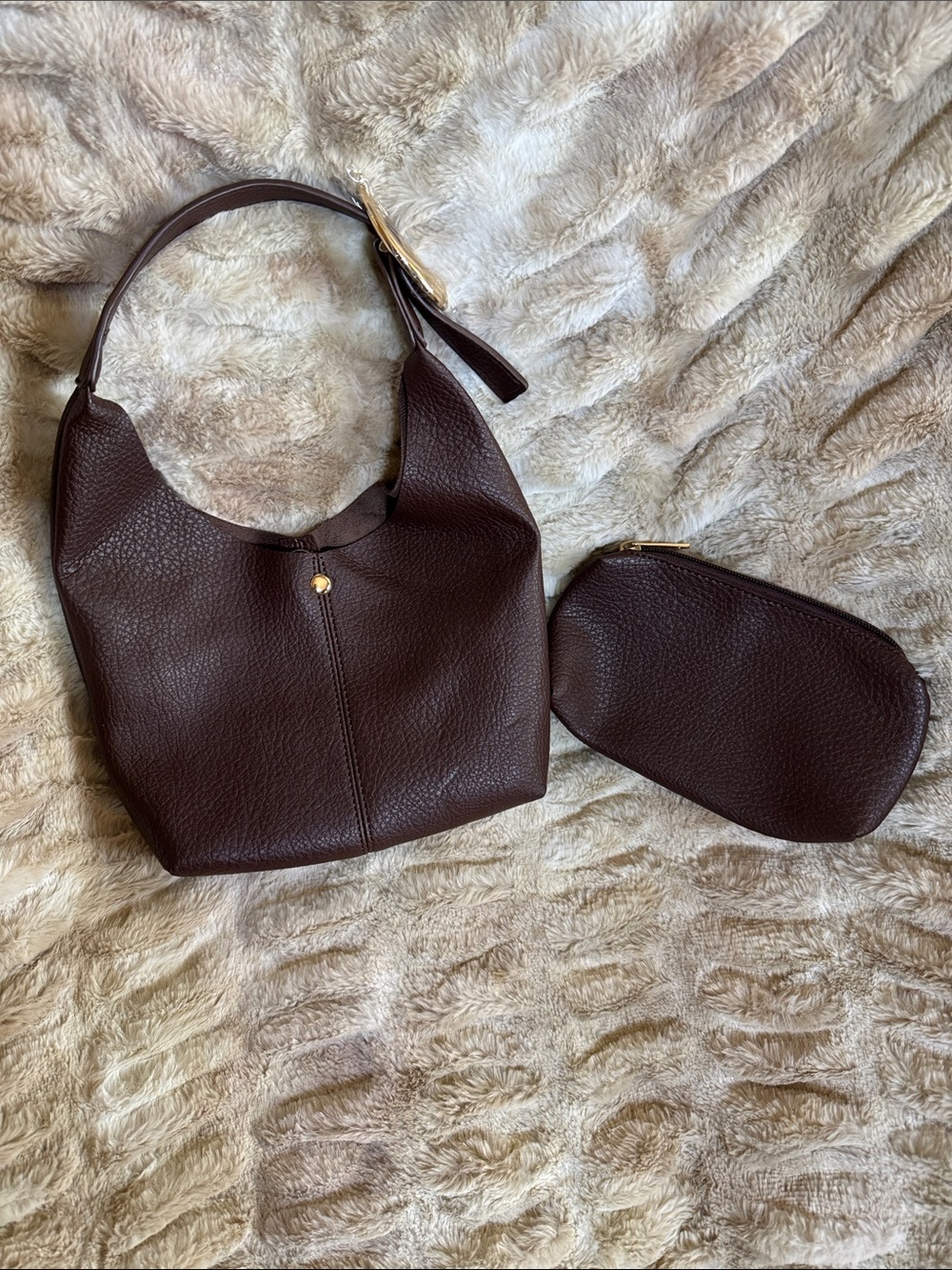 Brown Faux Leather Pebbled Soft Purse